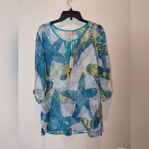 Paradise USA Blue, yellow, white sheer cover up sz Large